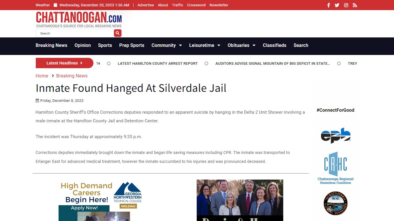 Inmate Found Hanged At Silverdale Jail - Chattanoogan.com